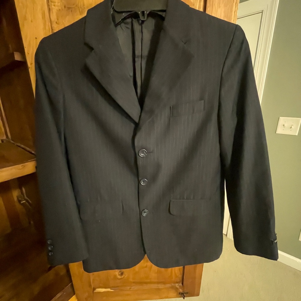 Boy's Claiborne Pinstripe Suit Jacket - Navy Blue/white - size 12R